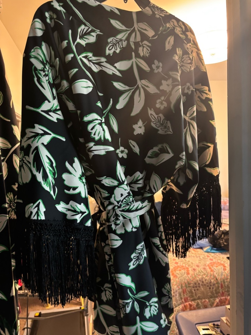 Floral Print Wide-Leg Pantsuit in Black and Mint